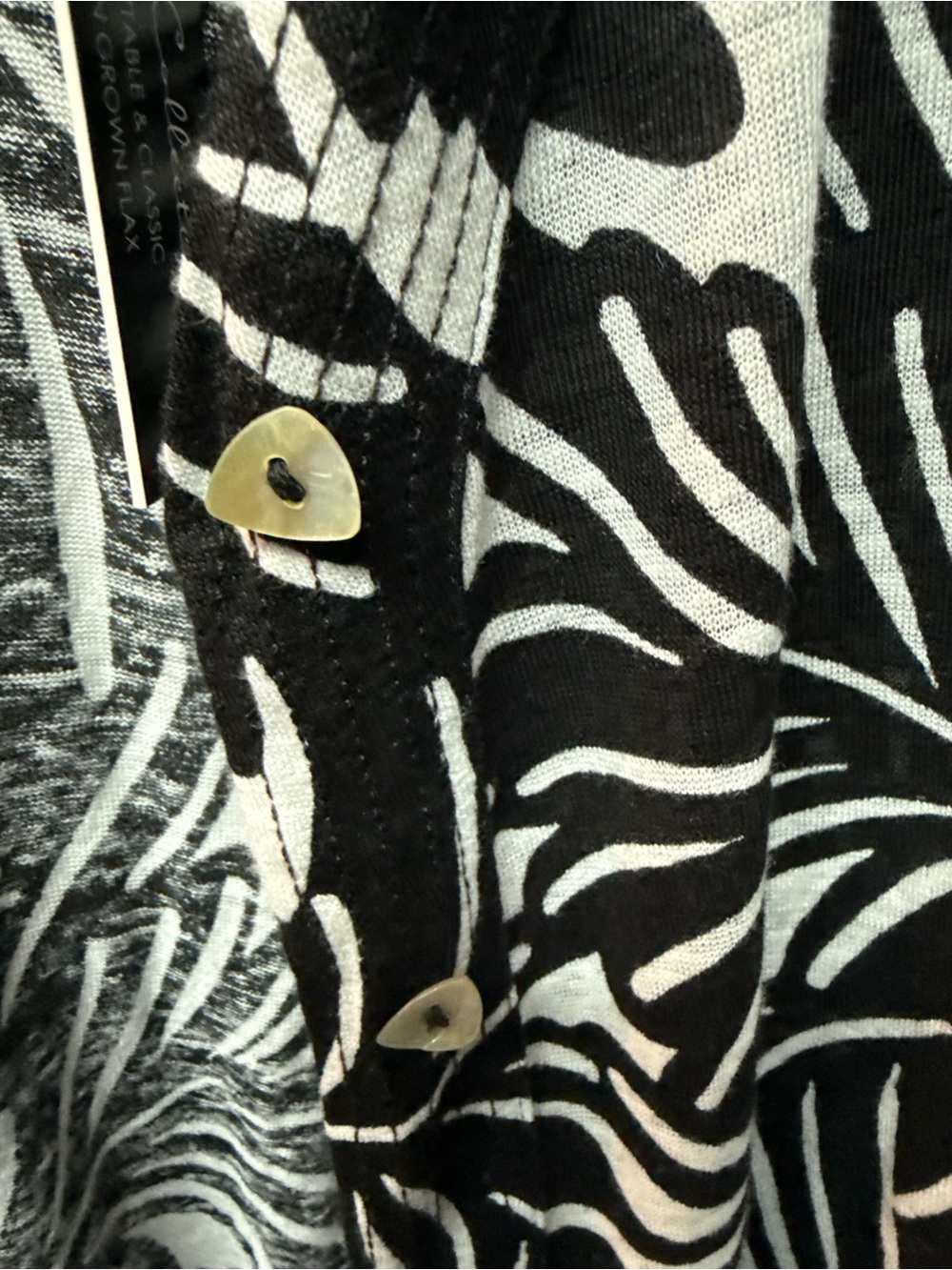 Nicole Miller Black & White Leaf-Print Button Cardigan - Picture 3 of 6